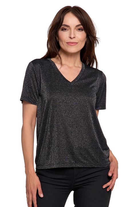 Női póló, Moraj, rövid ujjú, puha viszkóz, fekete