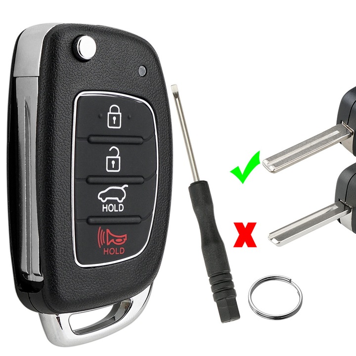 Кутия за ключ за кола с 4 бутона, сгъваемо острие, черна за Hyundai + комплект отвертка