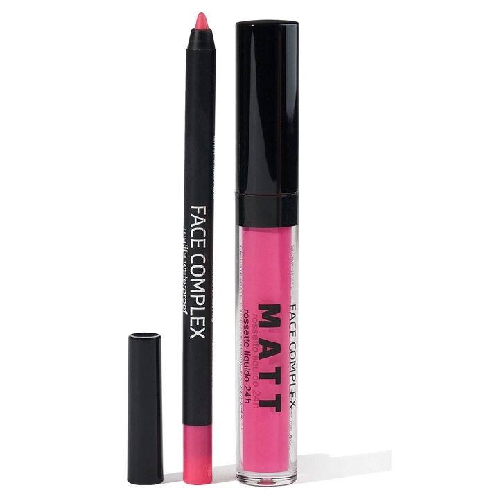 Комплект течно червило и молив за устни Face Complex, водоустойчив, розов