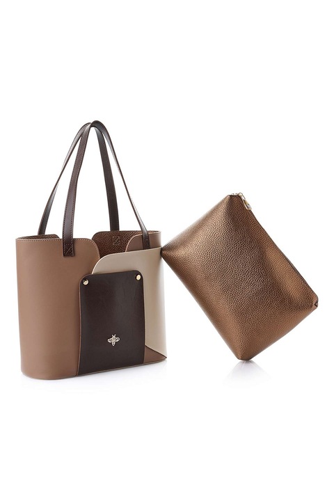 Lucky Bees, Geanta cu Marodwqfwq, Sötétbarna/Karamellbarna/Törtfehér, 26 x 30 x 12