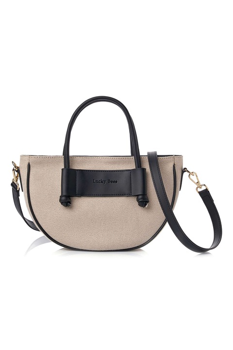 Lucky Bees, Овална чанта през рамо, Въглен сиво, Крем