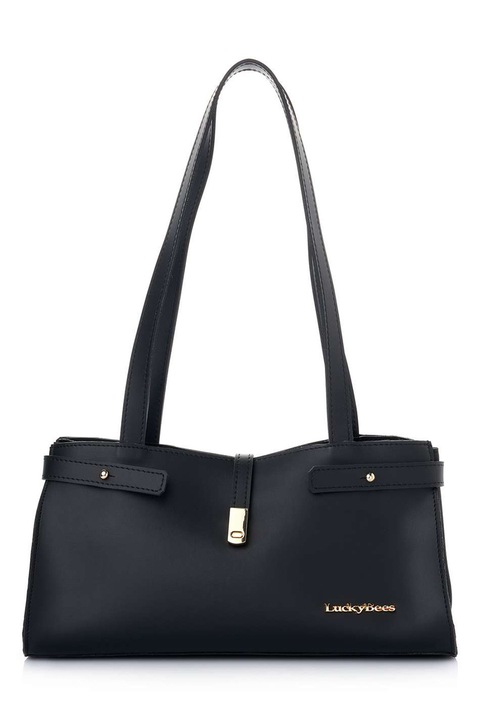 Lucky Bees, Műbőr válltáska logóval, Fekete, 15 x 30 x 11 cm