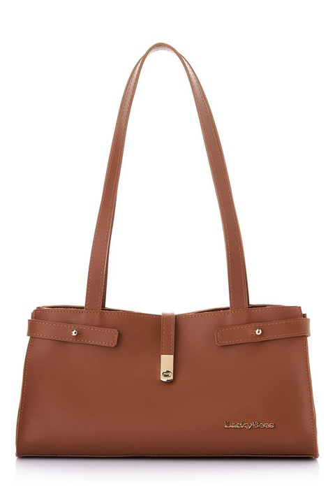 Lucky Bees, Műbőr válltáska logóval, Fahéjbarna, 15 x 30 x 11 cm