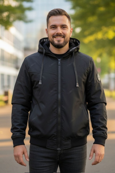 Geaca pentru Barbati marime mare impermeabila, cu gluga detasabila, buzunare, cu fermoar, negru 8403-1 11509, Negru