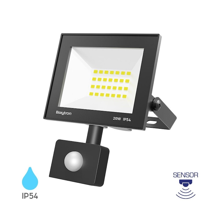 Proiector led slim, 20w, 6500k + senzor, ip54
