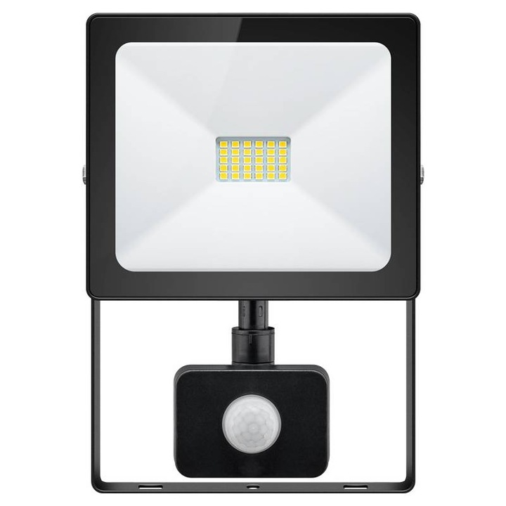 Proiector LED Goobay 20W cu senzor de miscare PIR, negru, 194x140x25mm