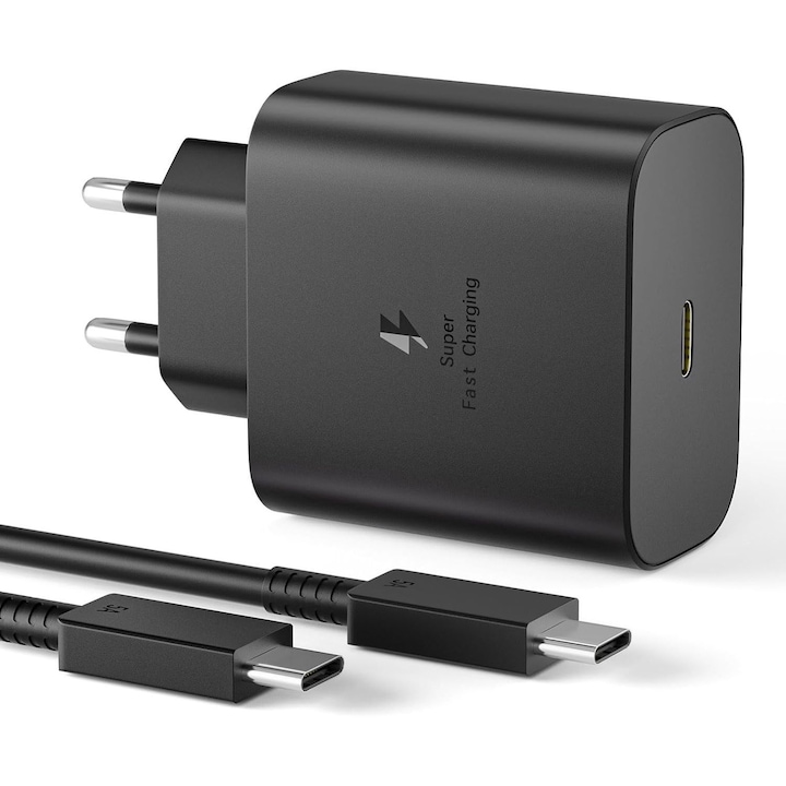 USB C зарядно устройство 45W, супер бързо зареждане за Samsung Galaxy S25, S24+, S24 Ultra, S23+, S23 Ultra, S22, S21, Note20 - оригинален адаптер за стена с Type-C кабел 1.5M