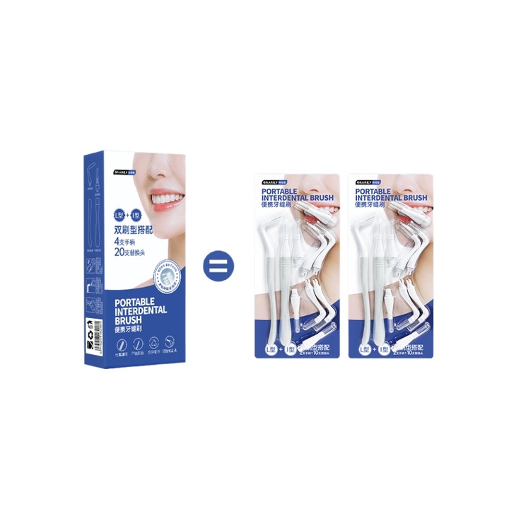 GRAREY Periuta Interdentara Set L+I cu Capete Schimbabile, Peri Moi 0.8mm Extra Subtiri, Design Ergonomic, Capace Individuale Antipraf, Curatare Spatii Interdentare Dificile, Ideala pentru Ortodontie si Igiena Dentara Zilnica