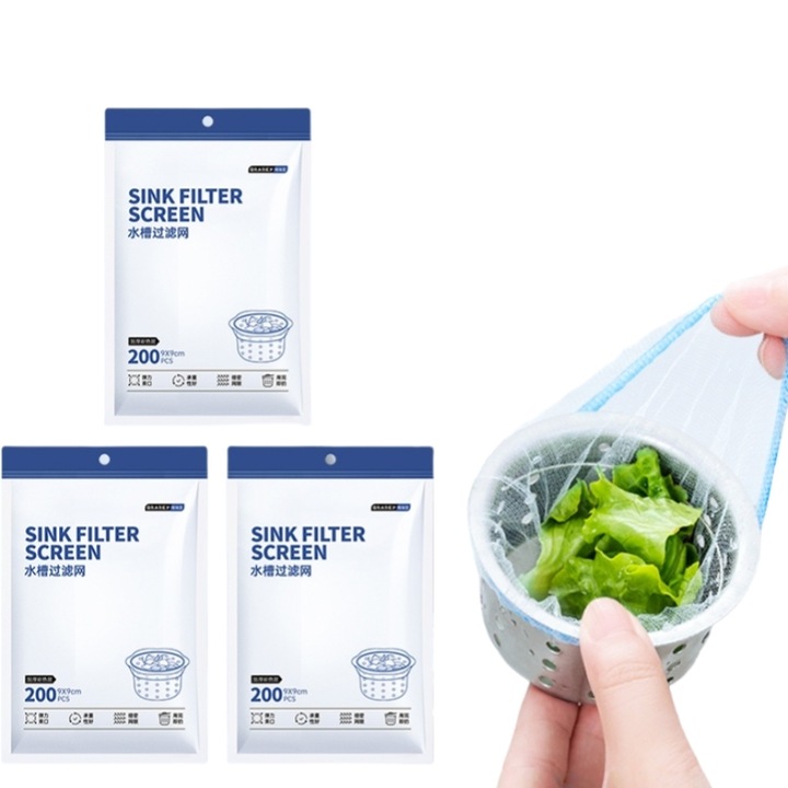 GRAREY Plase / Filtre Elastic pentru Resturi la Scurgere, 3 Pungi × 200 Bucati (600 Buc), Filtrare 99% Resturi, Ochi Fina, Rezistenta Mare, Multifunctional pentru Bucatarie si Uz Casnic