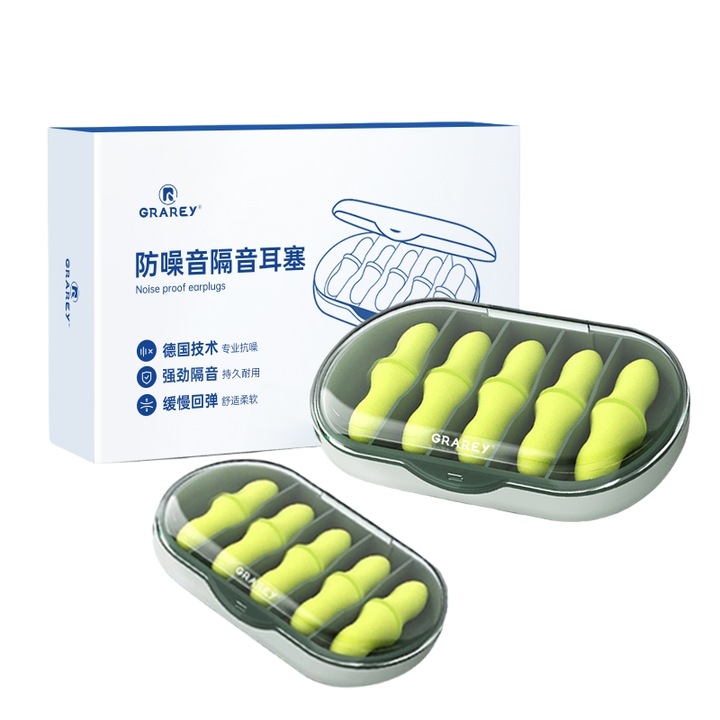 GRAREY Dopuri de Urechi Anti-Zgomot, 5 Straturi Fibre Poliester, Tehnologie Germana, Reducere Zgomot 95%, Recuperare Lenta 60s, Design Ergonomic Confortabil pentru Somn, Studii si Calatorii – Verde Lamaie