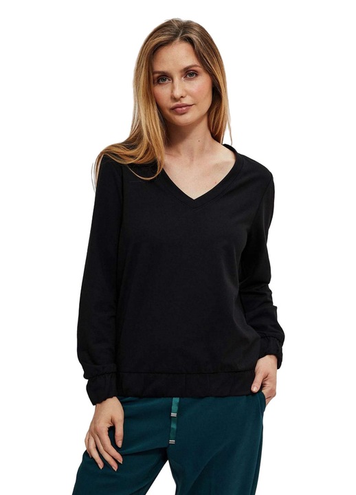 Bluza neagra cu decolteu in V, MOODO, marime XS, 60% poliester, 37% bumbac