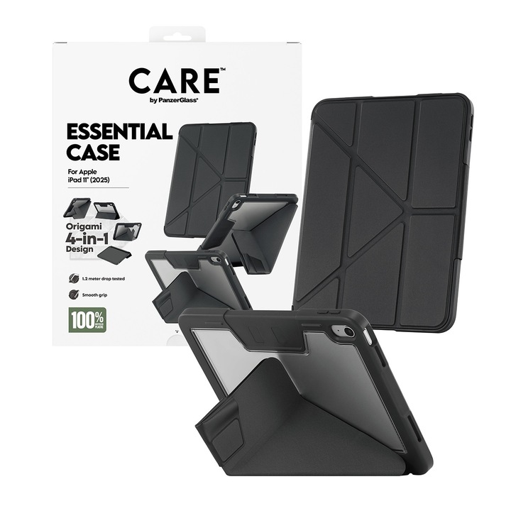 CARE by PanzerGlass Tablet tok, kompatibilis Ipad 11-hez (2025), Y Fold, Fekete