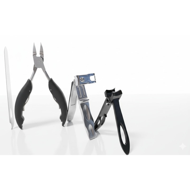 Set: 2 unghiere, 1 cleste si 1 pila din inox rezistent pentru manichiura/pedichiura, taiere unghii groase si dure, PHN Mag