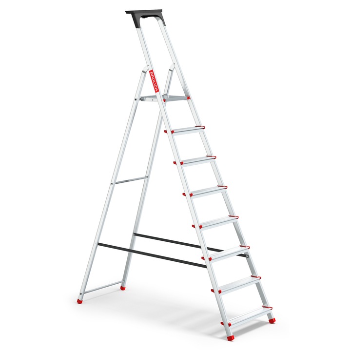 Alumínium létra, Baulich Home, polcos, 8 fok, magasság 362 cm, teherbírás 125 kg, könnyű, erős és biztonságos