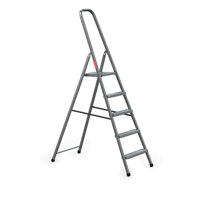 Acél létra, Baulich Home, összecsukható, 5 fok, szürke, magasság 300 cm, teherbírás 125 kg, ideális barkácsoláshoz és háztartásba