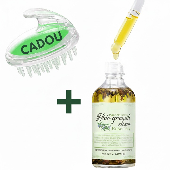 Ulei Rozmarin - elixir pentru cresterea parului si perie masaj scalp