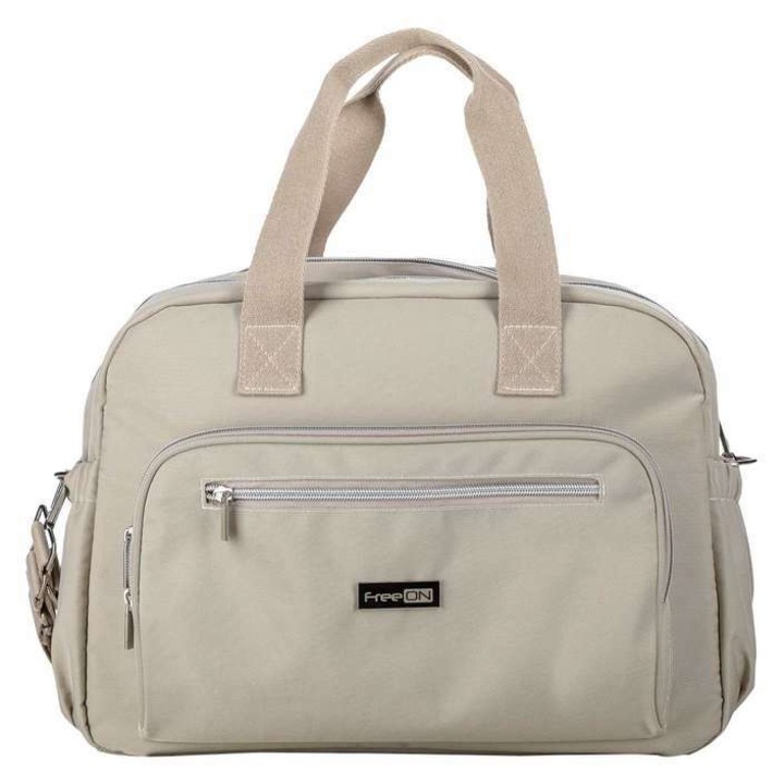 Geanta pentru scutece, FreeON, Style, Impermbeabila, Cu multiple buzunare, Dimensiune compacta, 39x32x18 cm, Grey/beige