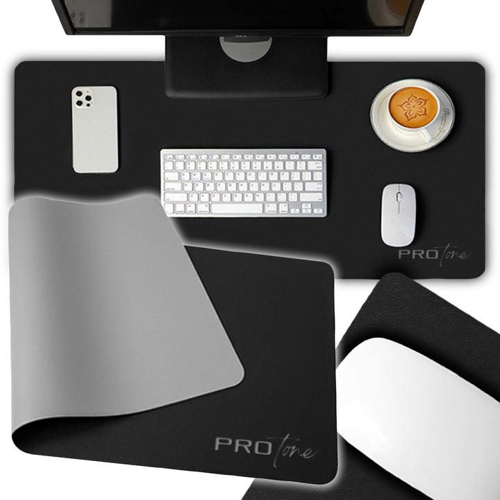 Mapa de birou RENEW FORCE® XXL, 90×45 cm, piele ecologica PU, grosime 2 mm, cu 2 fete, multifunctionala pentru masa sau birou, culoare negru-gri, rezistenta si usor de curatat MP-6-BLACK