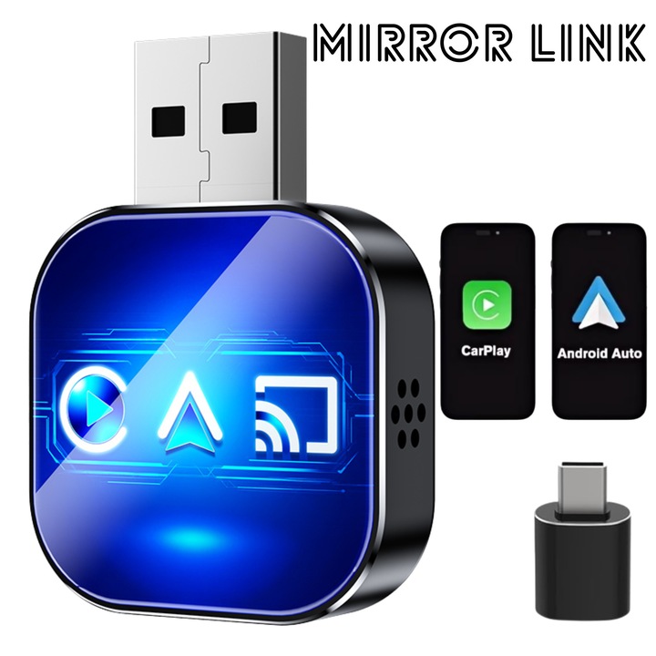 Адаптер 3 в 1 безжичен, Mirror Link, CarPlay & Android Auto ESL By Essential Level® съвместим с Android & IOS Auto, USB адаптер, автоматична връзка Android Auto и Carplay, Bluetooth 5.2, връзка с микрофона на автомобила, бърза синхронизация, Siri