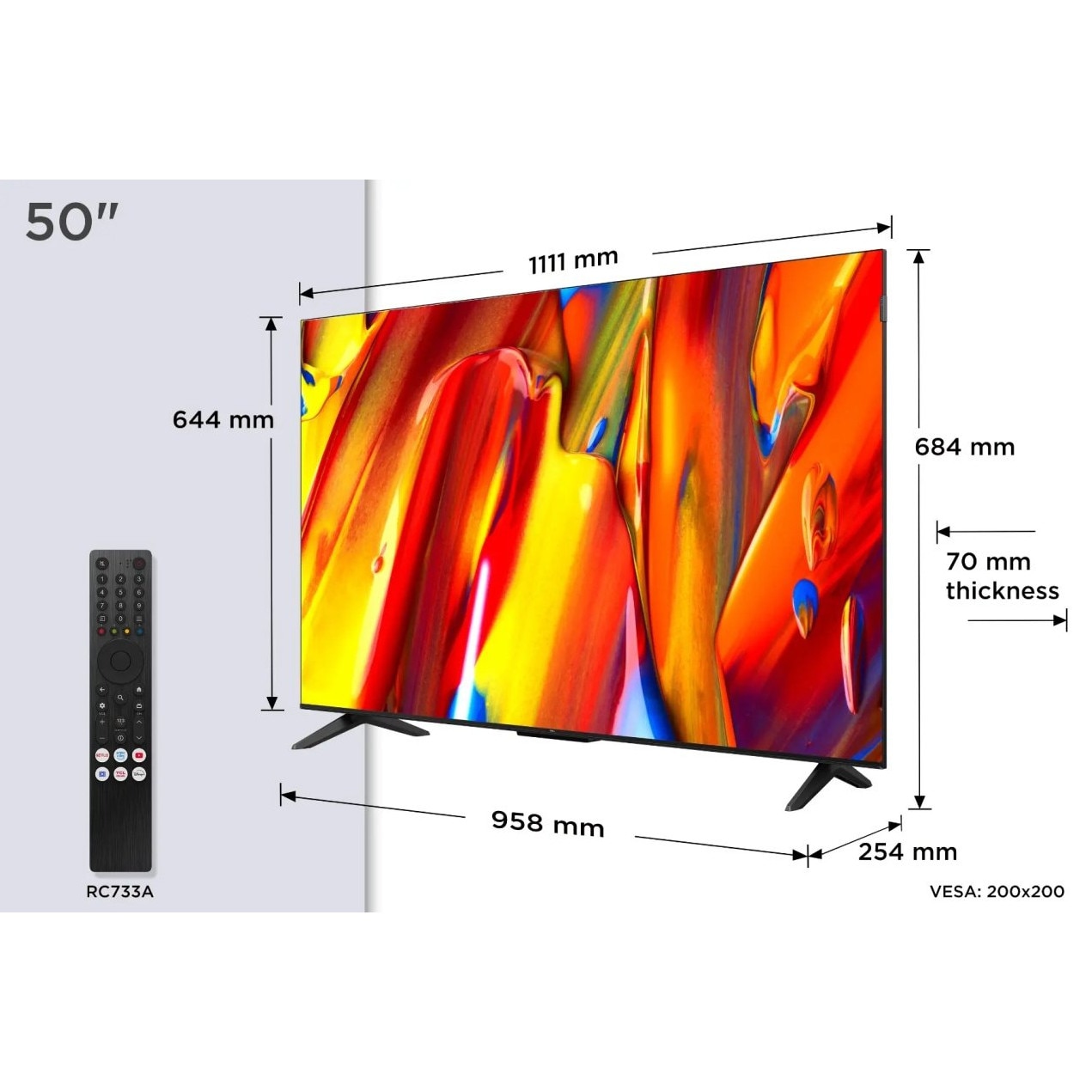 Televizor Smart QLED TCL 50V5C, 126 cm, Full HD, Negru