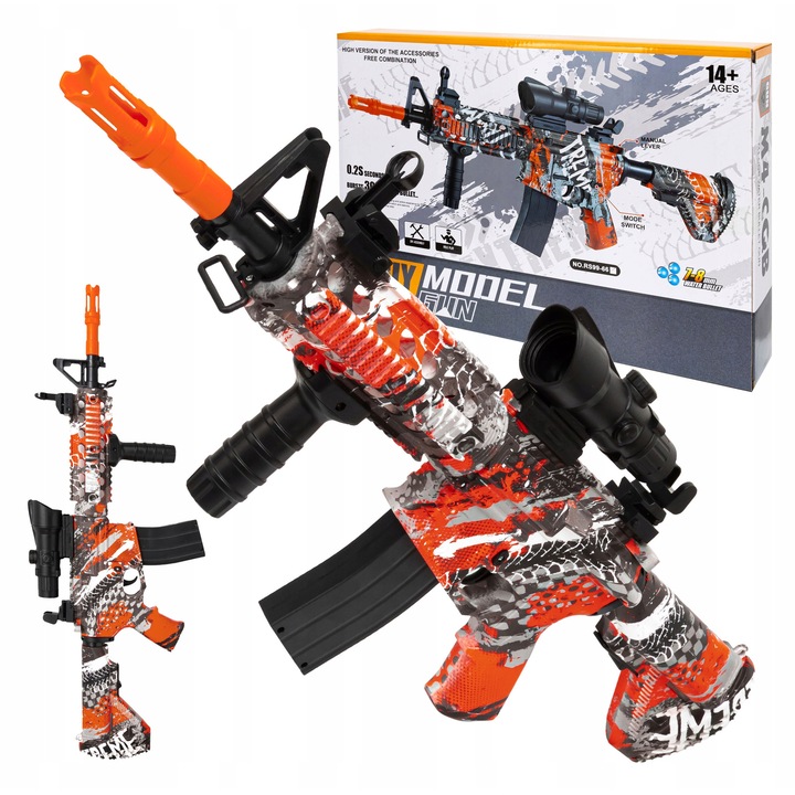 Pistol, pusca automata cu bile de gel, electrica, 2 moduri + ochelari