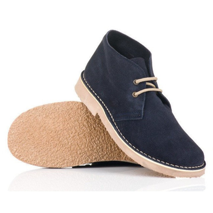 Мъжки боти тип Chukka Solier от велур в тъмносиньо, Тъмносин