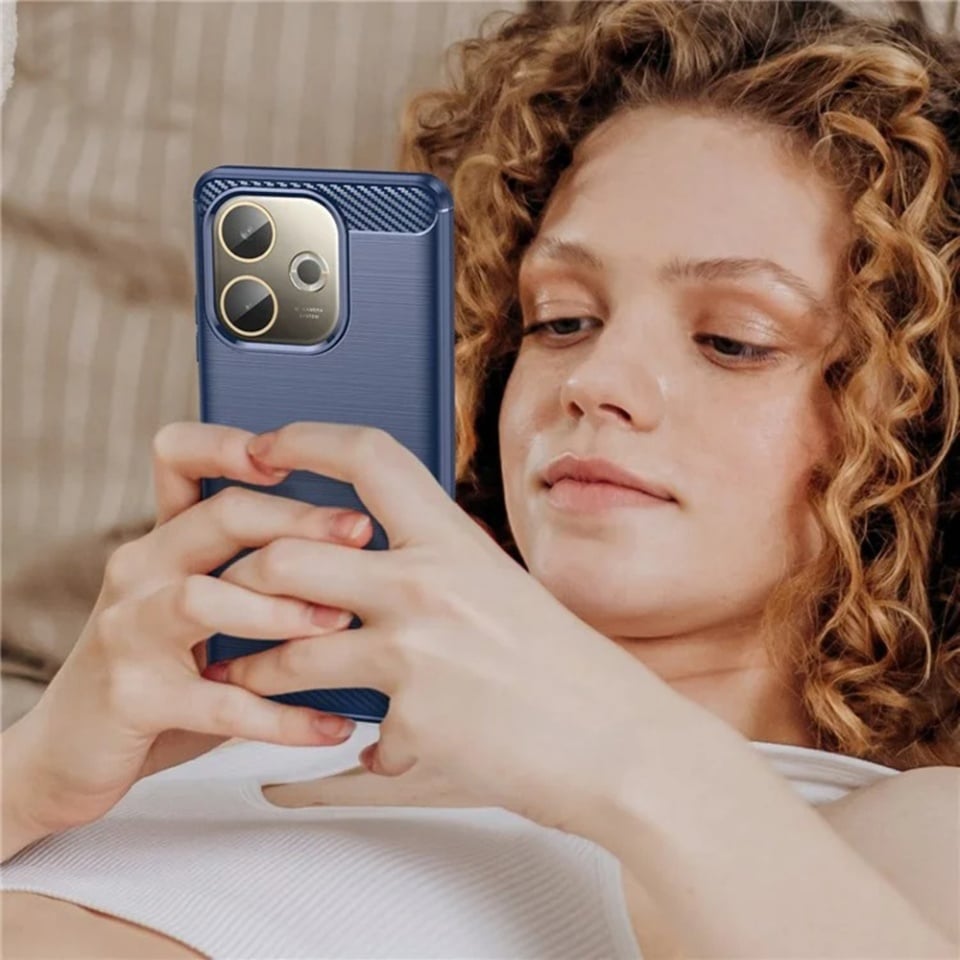Husa pentru Oppo A5 Pro 5G / A5 Pro 4G, SKYDDAR INNOVATION, Carbon Silicone, din Silicon Premium, Slim, cu textura Fibra Carbon, Albastru, set cu sticker