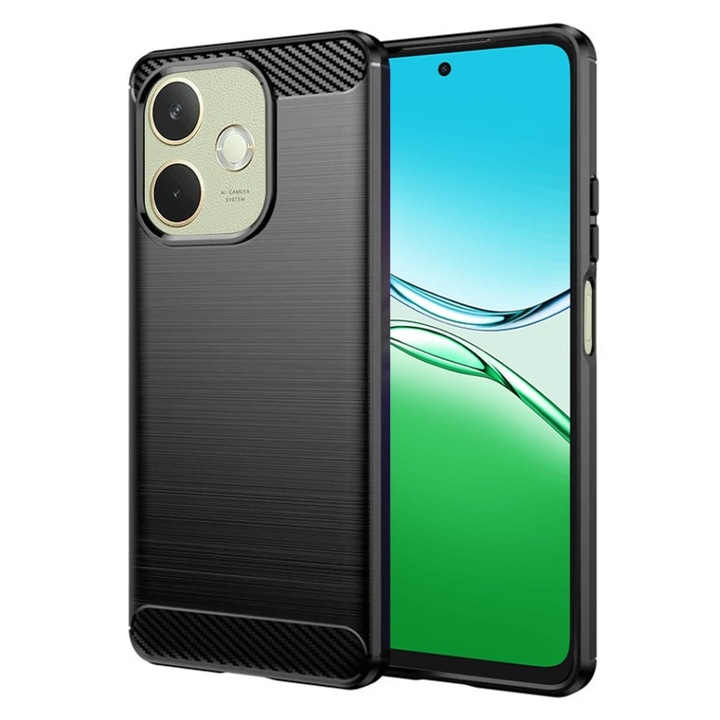 Husa pentru Oppo A5 Pro 5G / A5 Pro 4G, SKYDDAR INNOVATION, Carbon Silicone, din Silicon Premium, Slim, cu textura Fibra Carbon, Negru, set cu sticker