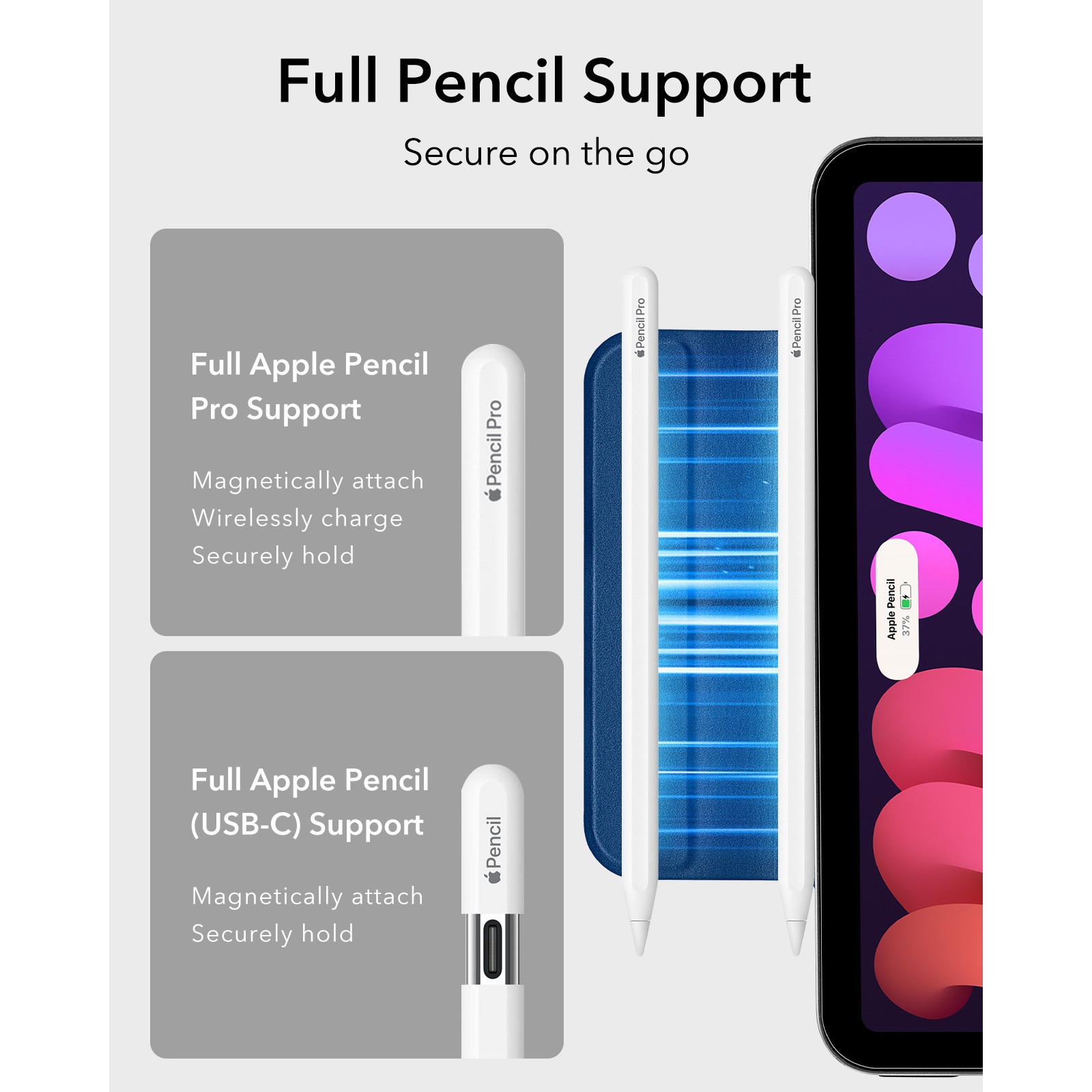 Husa tableta ESR Rebound Magnetic cu Clasp, albastru inchis, pentru iPad mini 6/7, functie de suport, din piele sintetica
