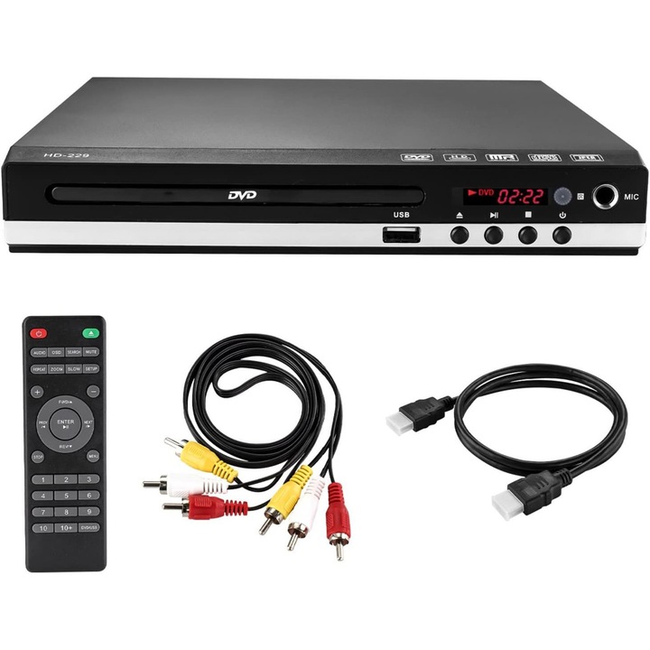 DVD плейър, HD 1080P, VCD/CD/DVD, HDMI/AV, USB, Дистанционно управление, Черен