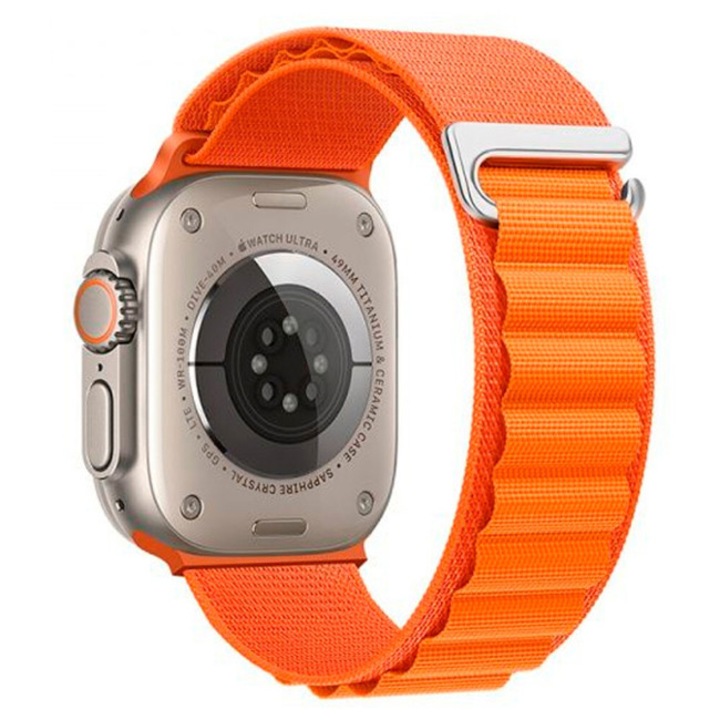 Bratara din nailon Orso pentru Apple Watch 42/44/45/49mm, portocalie, set cu butoane magnetice