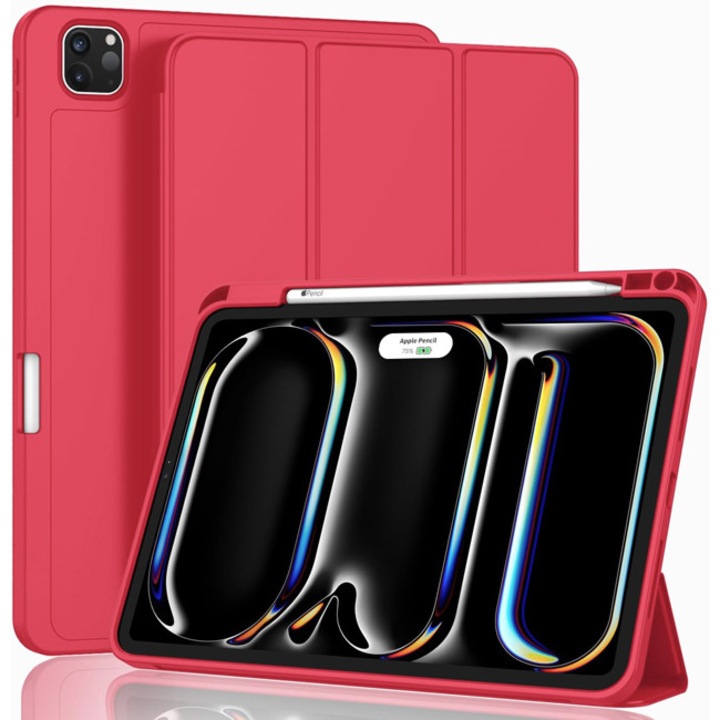 Husa tableta Orso pentru iPad Pro 13 2024, flexibila, cu suport pentru creion, rosie