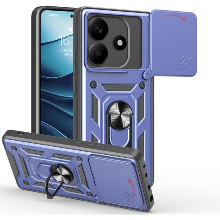 Husa telefon Orso pentru Xiaomi Redmi Note 14, albastra, cu suport si protectie completa