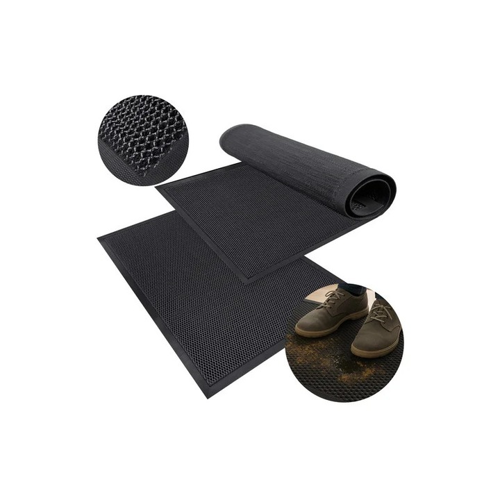 Covoras de intrare, 60x90 cm, cauciuc antiderapant, TPE, poliester, negru