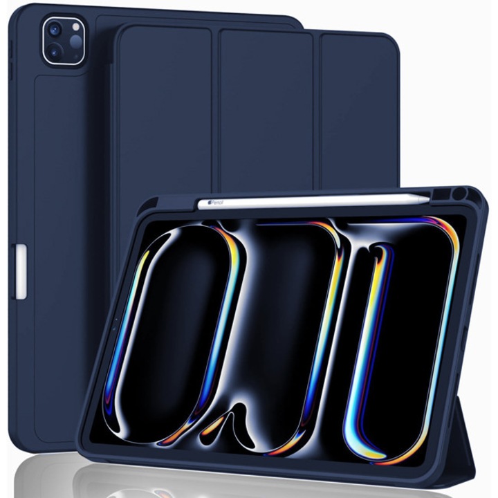 Гъвкав TPU калъф с поставка за молив, Orso, за iPad Pro 11 2024, защита на гърба, тъмносин