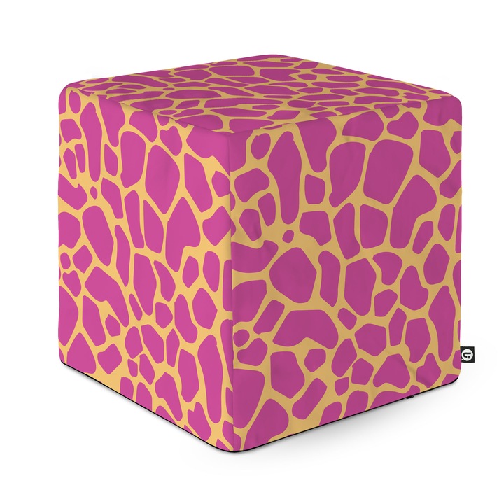 Taburet Updeco Cub L, din burete, material textil, cu husa detasabila, dimensiune 30 x 30 x 30 cm, Giraffe Pink
