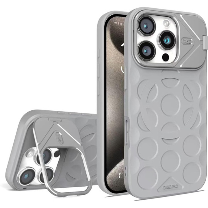Husa telefon Orso Stand Pro Soft Magsafe gri pentru iPhone 16 Pro Max, TPU, suport metalic
