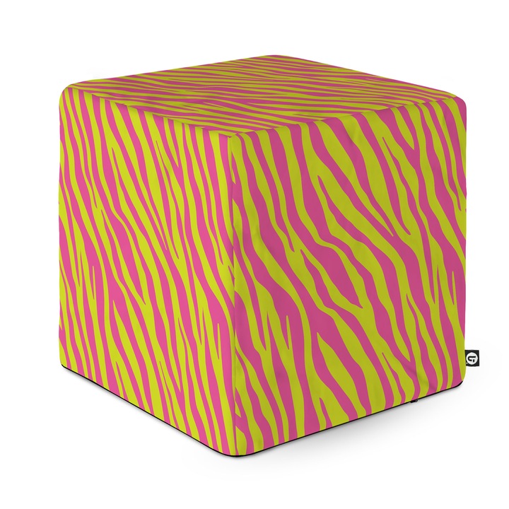 Taburet Updeco Cub L, din burete, material textil, cu husa detasabila, dimensiune 30 x 30 x 30 cm, Zebra Pink