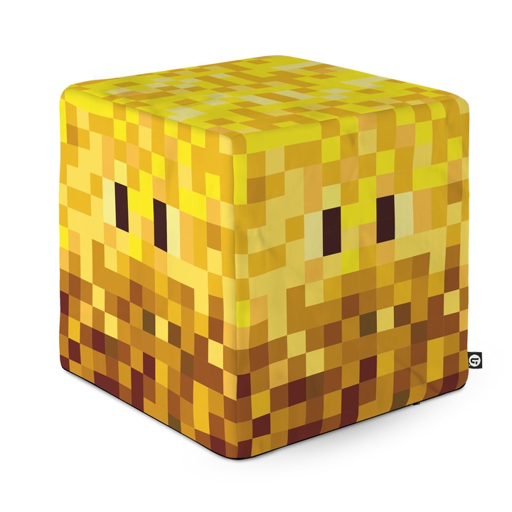 Taburet Updeco Cub L, din burete, material textil, cu husa detasabila, dimensiune 30 x 30 x 30 cm, Minecraft Blaze