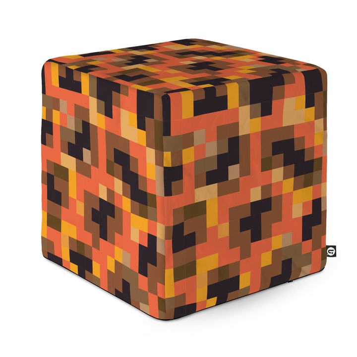 Taburet Updeco Cub L, din burete, material textil, cu husa detasabila, dimensiune 30 x 30 x 30 cm, Minecraft Magma