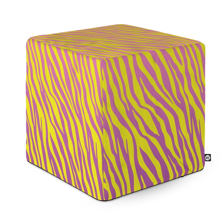 Taburet Updeco Cub L, din burete, material textil, cu husa detasabila, dimensiune 30 x 30 x 30 cm, Zebra Gradient Bright