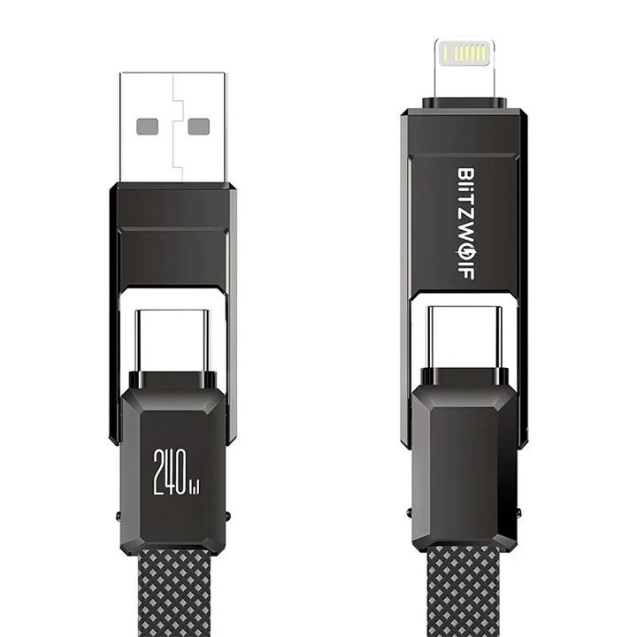 Blitzwolf BW-HDC7 4-in-1 cablu USB+C+Lightning 240W 1.2m (negru)