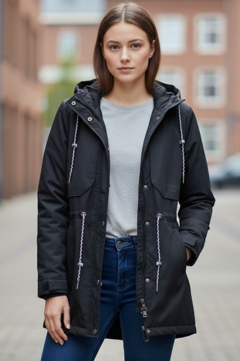 Geacă damă Embody, cu glugă detașabilă, neagră, 2XL