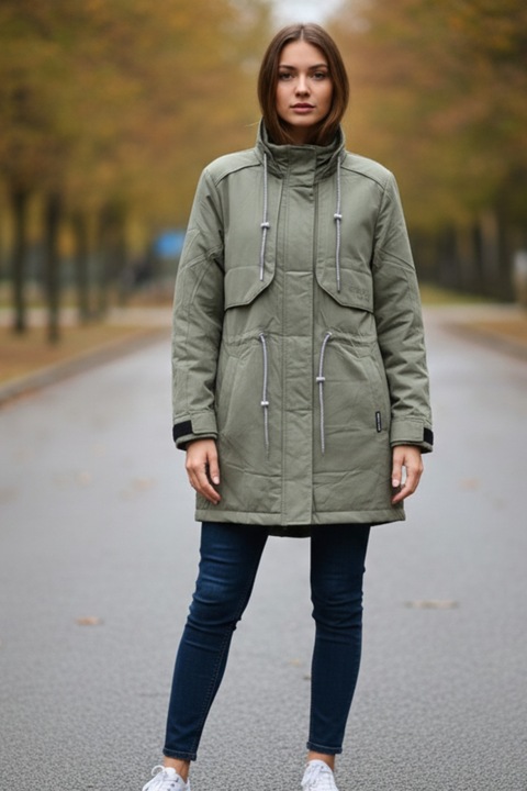 Geaca dama cu gluga detasabila, buzunare cu fermoar kaki 8002-3 11579, Kaki