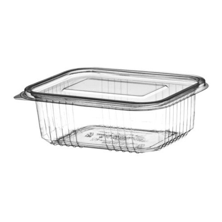 Set 100 cutii reutilizabile, transparente din PET, cu capac atasat, 1000 cc