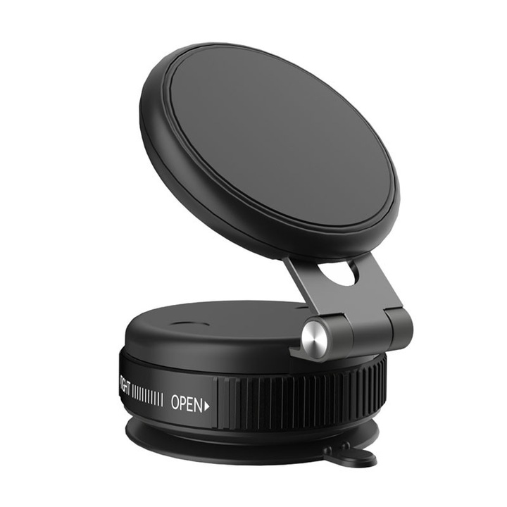 Suport auto universal pentru telefon mobil, Ventuza, Montare pe parbriz sau bord, BOMSTOM, Fixare magnetica pentru telefonul mobil, Rotire 360°, inaltime si unghi reglabile, Negru