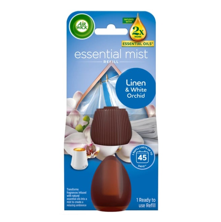 Air Wick Aroma Mist illóolajos légfrissítő utántöltő, Fresh Bedding & White Orchid, 20ml
