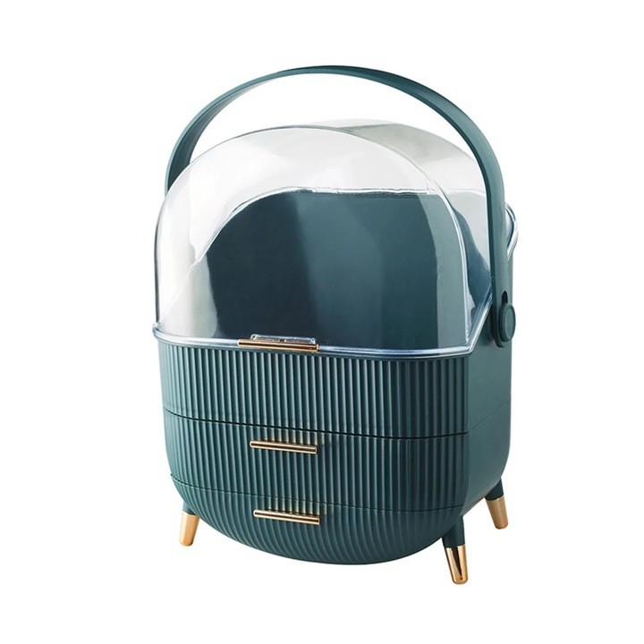 Cutie de depozitare pentru cosmetice, impermeabila, antipraf, capacitate mare, tip sertar, verde