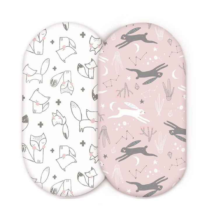 2 részes pamut lepedő szett, BOMSTOM, gumírozott, 82 x 41 cm, co-sleeper kiságyhoz, rózsaszín