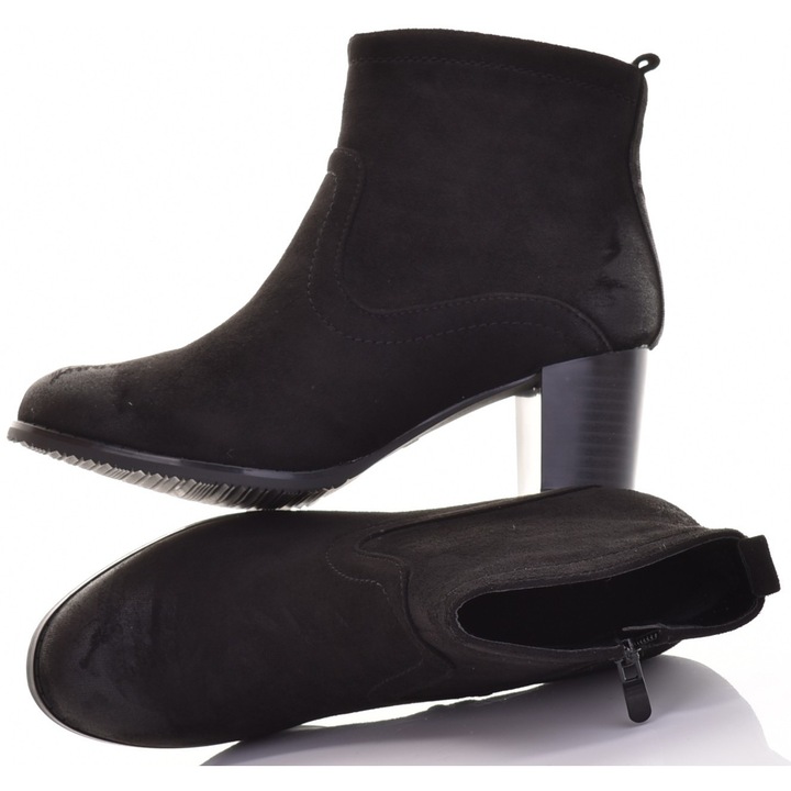 Botine dama, Martinus, Negru, Piele ecologica, 11 cm